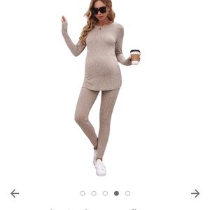 Beige Knit Maternity Lounge Set